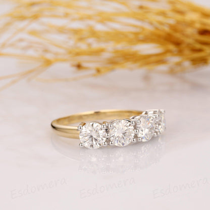 2.40TCT 4 Stone Solid 14k Two Tone Gold Anniversary Moissanite Wedding Ring - JBR Jeweler