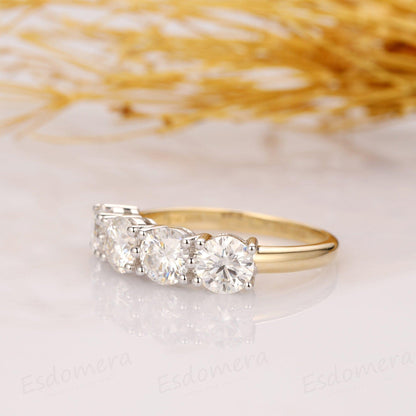 2.40TCT 4 Stone Solid 14k Two Tone Gold Anniversary Moissanite Wedding Ring - JBR Jeweler