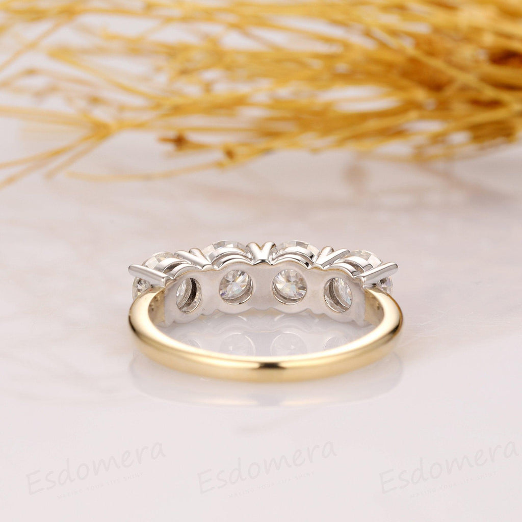 2.40TCT 4 Stone Solid 14k Two Tone Gold Anniversary Moissanite Wedding Ring - JBR Jeweler