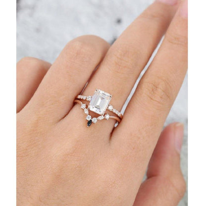 2.50CT Emerald Cut Marquise Cut Vintage Rose Gold Moissanite Engagement Ring With Matching Band - JBR Jeweler