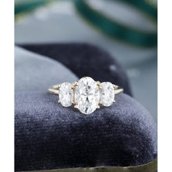 2.50CT Oval cut Yellow gold Three Stone Brilliant Promise Moissanite Engagement Ring - JBR Jeweler