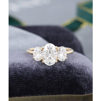 2.50CT Oval cut Yellow gold Three Stone Brilliant Promise Moissanite Engagement Ring - JBR Jeweler