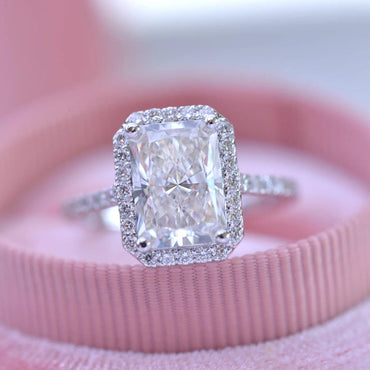2.50CT Radiant Cut Halo White Gold Moissanite Engagement Ring - JBR Jeweler
