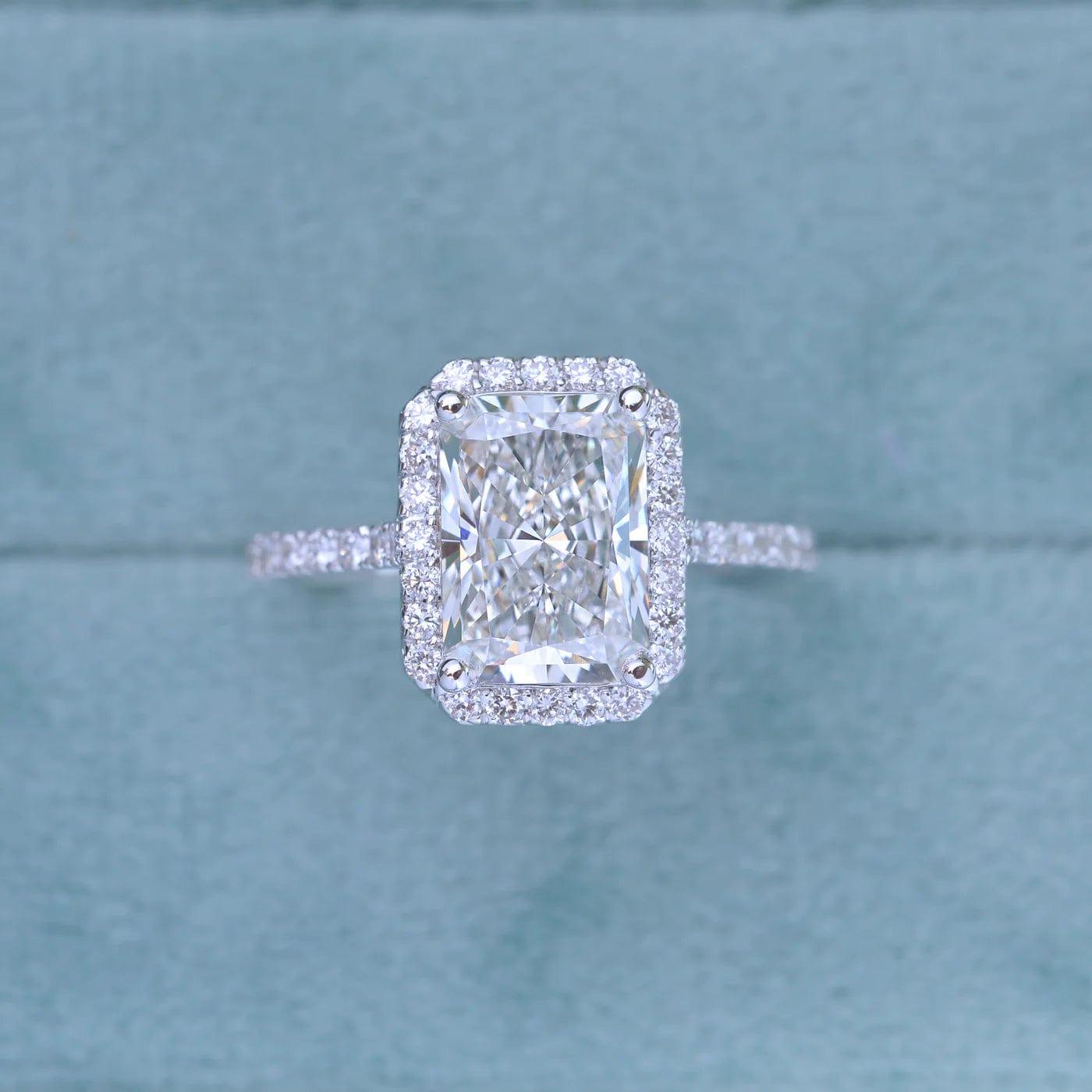 2.50CT Radiant Cut Halo White Gold Moissanite Engagement Ring - JBR Jeweler