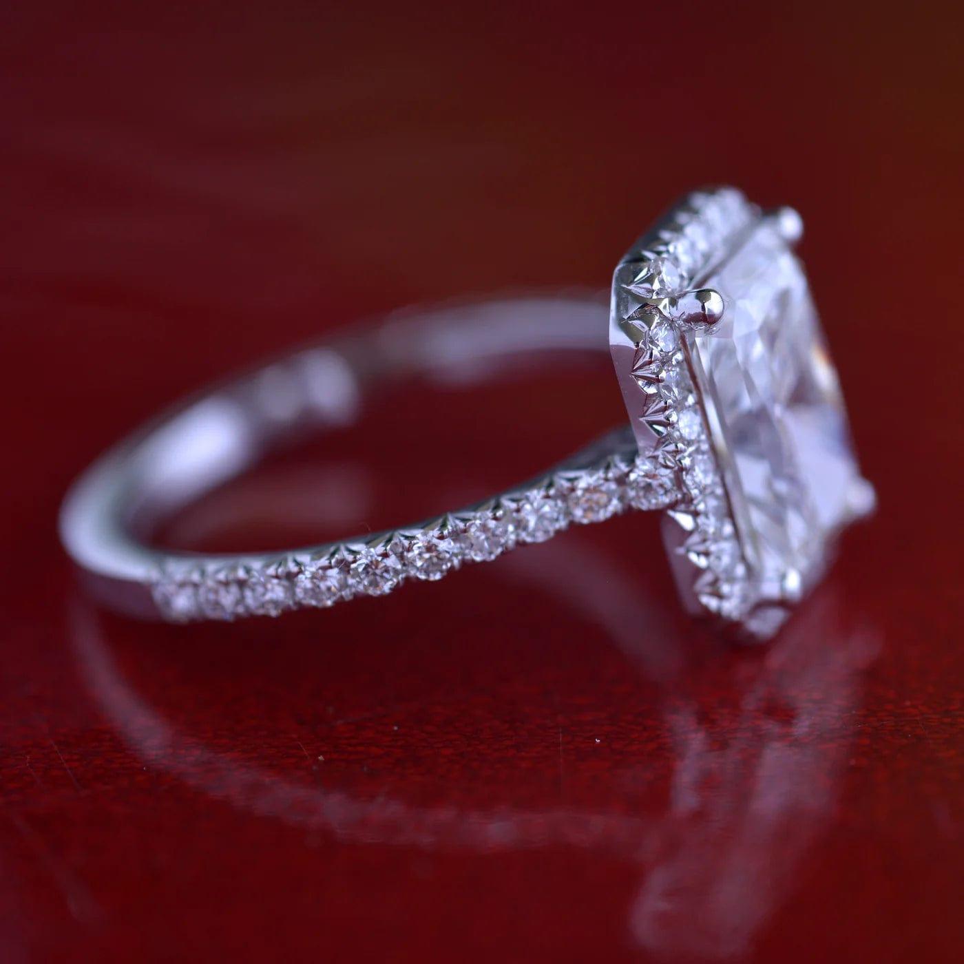 2.50CT Radiant Cut Halo White Gold Moissanite Engagement Ring - JBR Jeweler