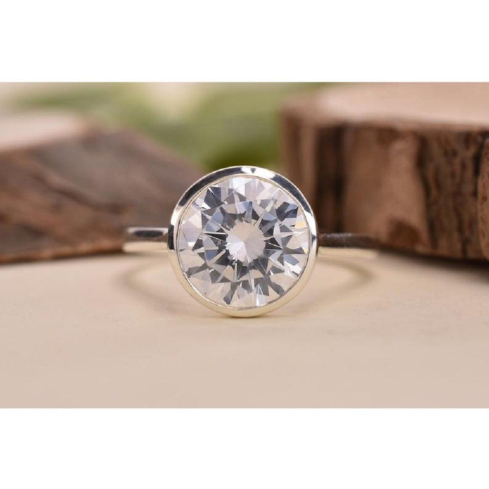 2.50CT Round Cut Diamond Bezel Style White Gold Moissanite Wedding Engagement Ring - JBR Jeweler