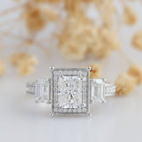 2 CT Radiant Cut Halo Three Stone White Gold Moissanite Engagement Ring - JBR Jeweler