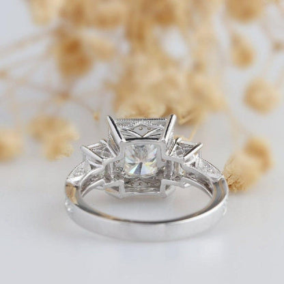 2 CT Radiant Cut Halo Three Stone White Gold Moissanite Engagement Ring - JBR Jeweler