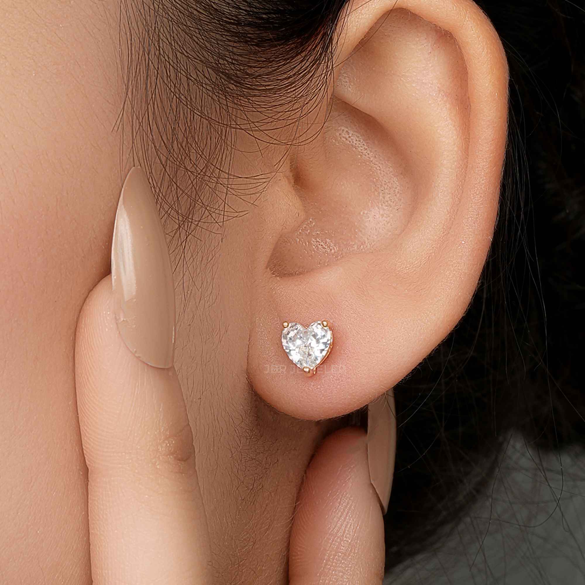 2.00Ct Heart Shape Created Diamond Real 14K Yellow Gold Earrings Studs Screw Back - JBR Jeweler