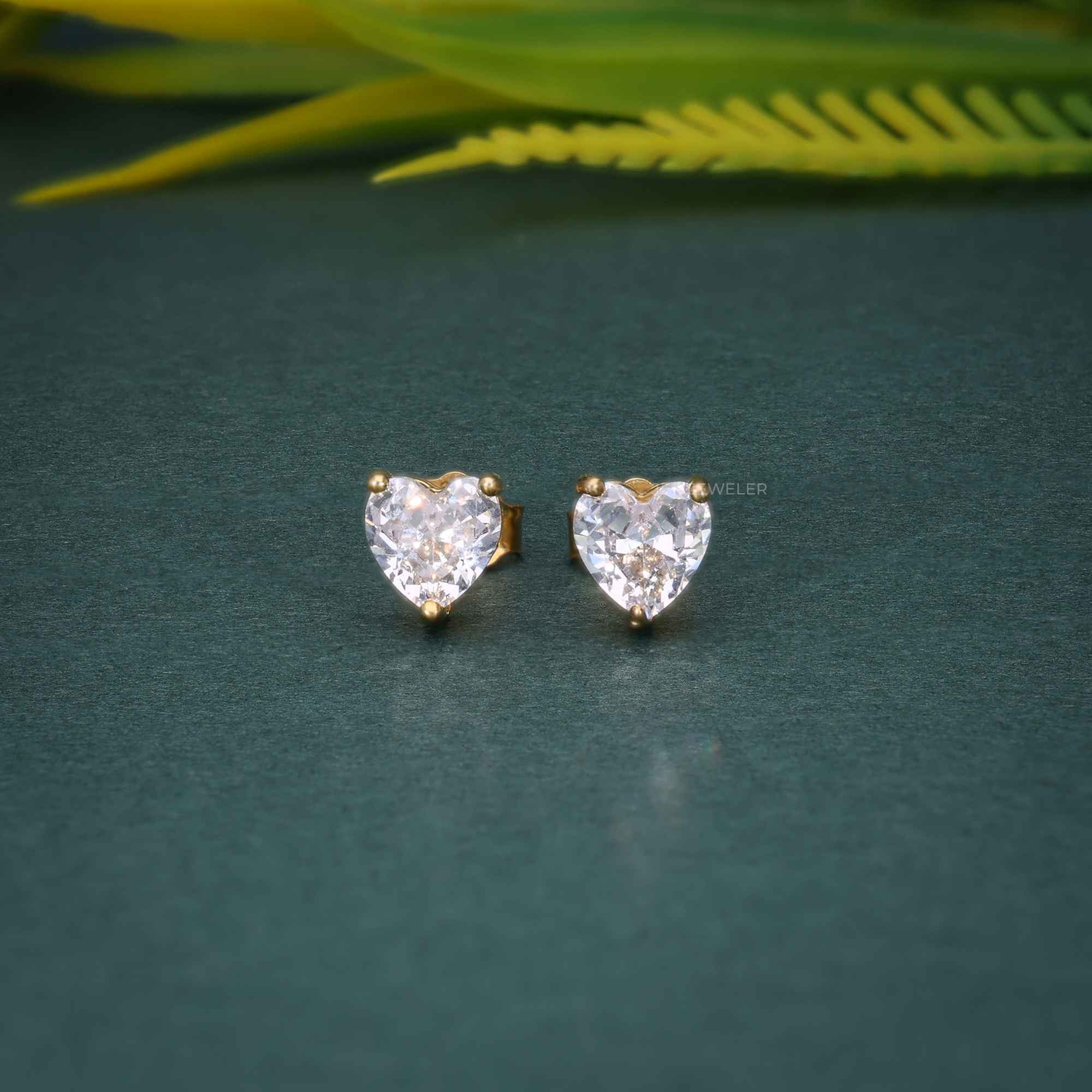 2.00Ct Heart Shape Created Diamond Real 14K Yellow Gold Earrings Studs Screw Back - JBR Jeweler