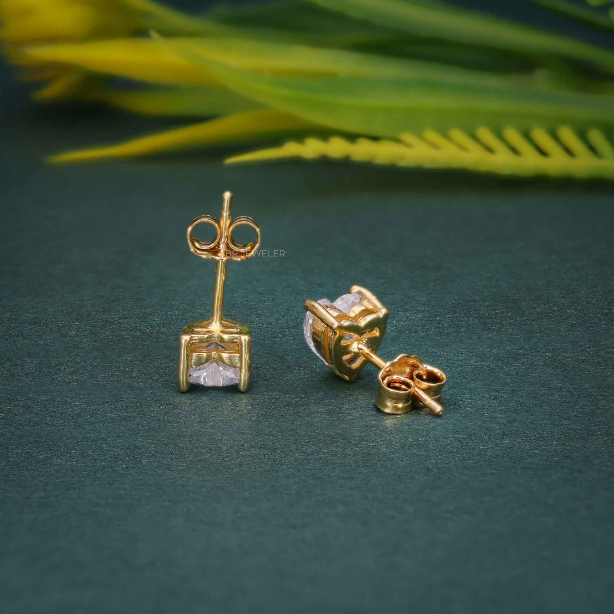 2.00Ct Heart Shape Created Diamond Real 14K Yellow Gold Earrings Studs Screw Back - JBR Jeweler
