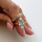 2.01 CT Marquise Lab Grown Diamond Hidden Halo Bridal Set Ring and 2.5ct Emerald Cut Bezel Set Eternity Band - JBR Jeweler