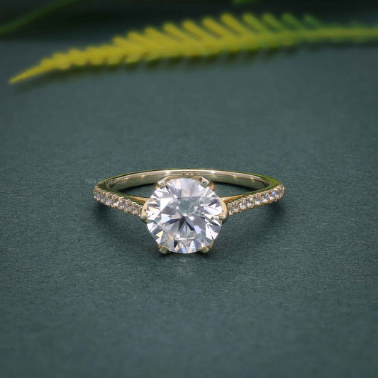2.0CT Round Floral Lab Grown Six Prong Engagement Ring