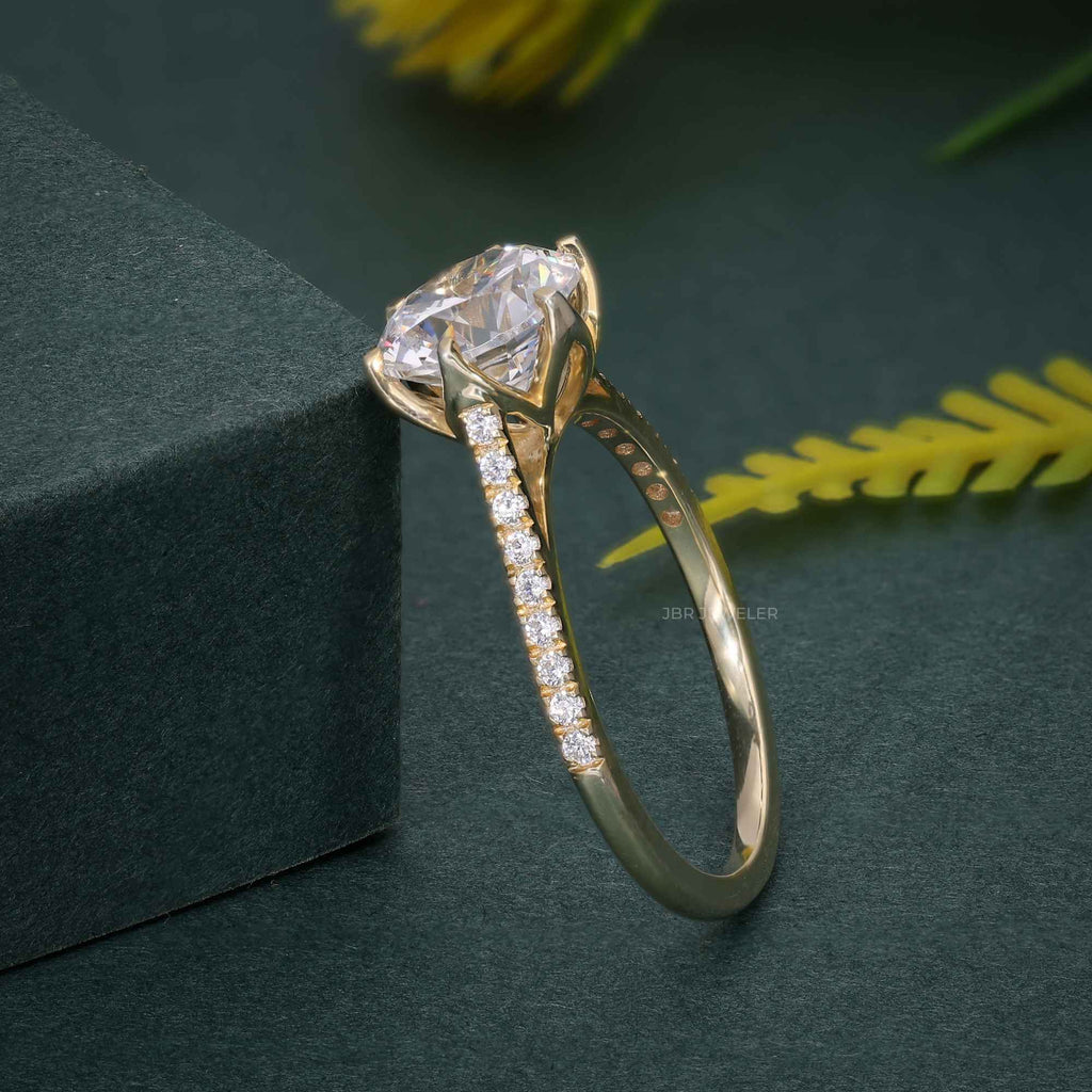 Floral Six Prong Lab Grown Ring in 2.0CT Round Cut