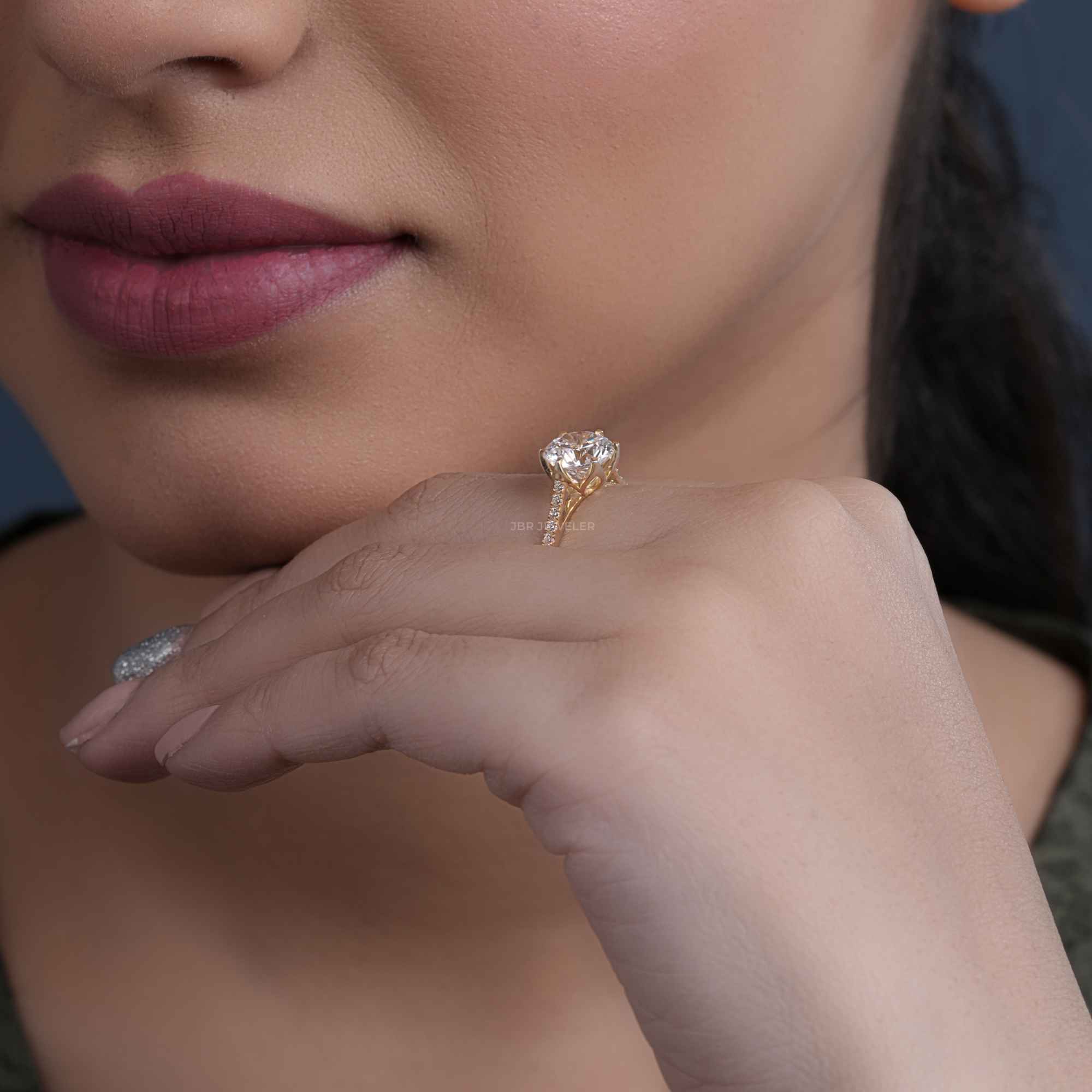 Lab Grown 2.0CT Floral Round Six Prong Ring Design