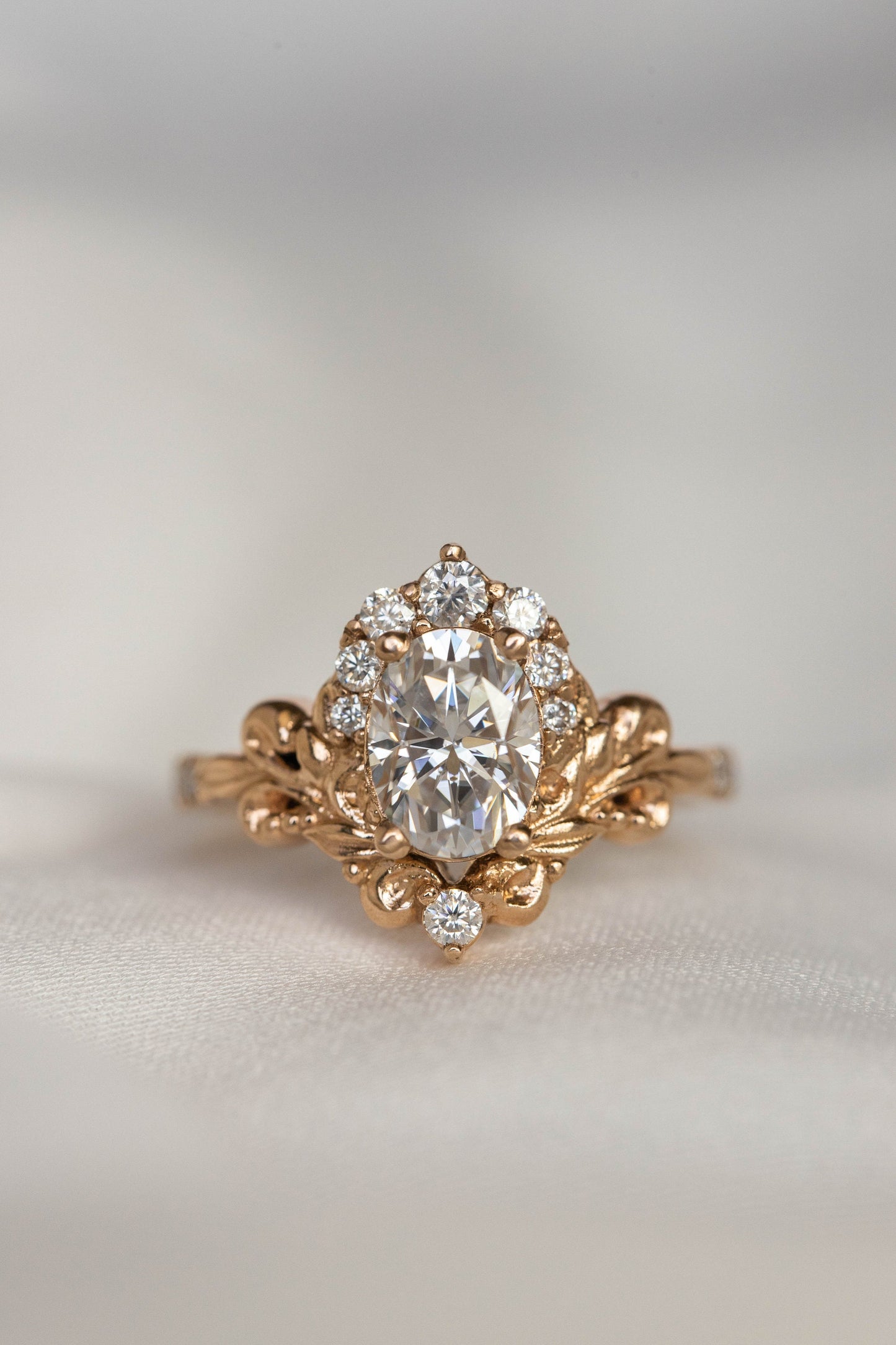 2.20 CT Oval Cut Lab Diamond Baroque Inspired Halo with Flourish Scrollwork Ethical Engagement Ring