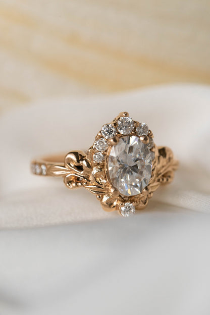 2.20 CT Oval Cut Lab Diamond Baroque Inspired Halo with Flourish Scrollwork Ethical Engagement Ring