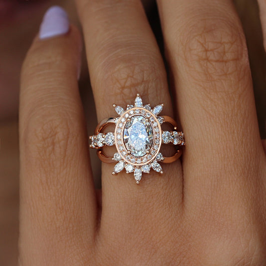 2.55 CT Art Deco Oval Lab Grown Engagement Ring Set