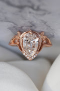 2.5 Carat Pear-Cut Lab Diamond Engagement Ring  Art Nouveau Leafy Design
