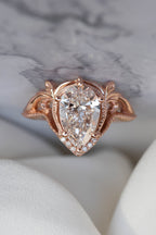2.5 Carat Pear-Cut Lab Diamond Engagement Ring  Art Nouveau Leafy Design