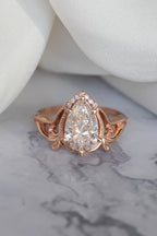 2.5 Carat Pear-Cut Lab Diamond Engagement Ring  Art Nouveau Leafy Design