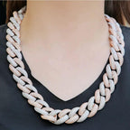 20MM 2 Tone Gold Round VVS Moissanite Diamond Cuban Miami Link Chain with Long Box Clasp - JBR Jeweler