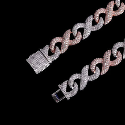 20mm Thick Cut For Lovers Two Tone Color Iced Out Infinite Miami Cuban Chain, 925 Silver Hip Hop Bling Rapper Ice VVS Clarity White Gold, Diamond Gold Silver - JBR Jeweler