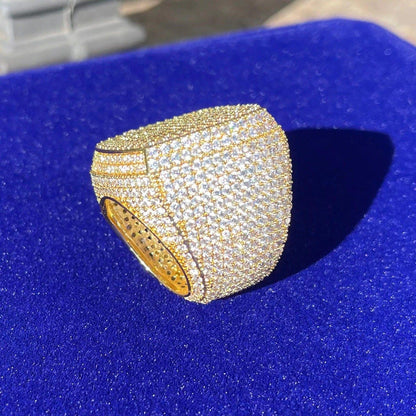 24K Gold Plated Iced Out Hip Hop Diamond VVS Moissanite Stones Big Ring For Gift - JBR Jeweler