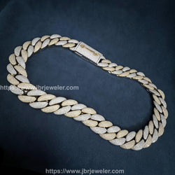 24MM VVS Round Moissanite Two Tone Yellow & White Gold plated Cuban Chain - JBR Jeweler