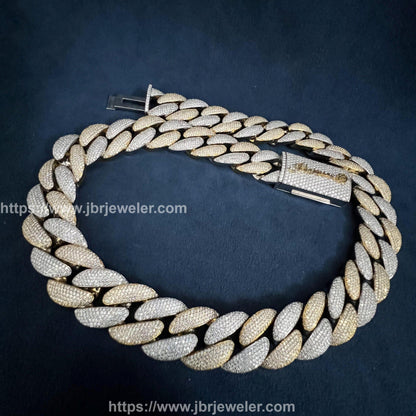 24MM VVS Round Moissanite Two Tone Yellow & White Gold plated Cuban Chain - JBR Jeweler