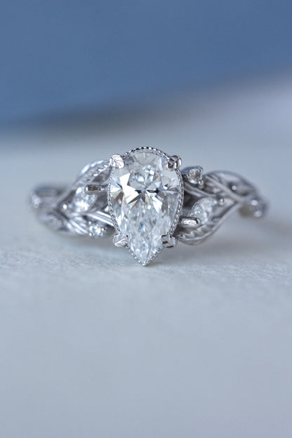 2 CT Pear Cut Lab-Grown Diamond Engagement Ring Set Nature-Inspired Stacking Rings for Bride