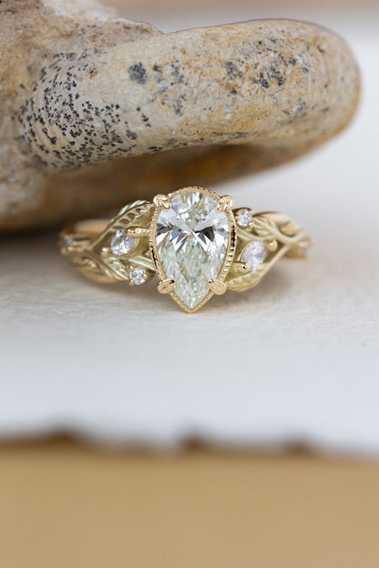 2 CT Pear Cut Lab-Grown Diamond Engagement Ring Set Nature-Inspired Stacking Rings for Bride