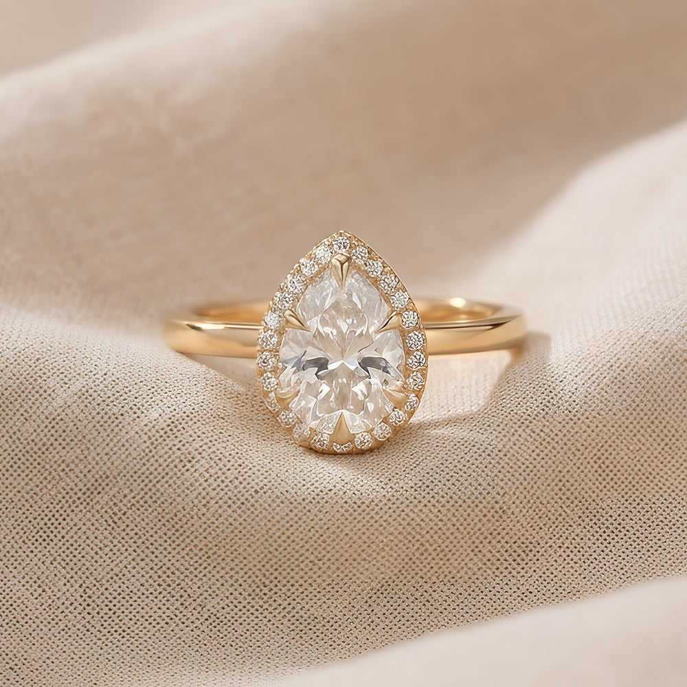 14K gold 2 carat pear moissanite ring