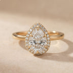 Pear shape moissanite halo ring front view