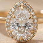 2CT pear moissanite halo ring in 14K gold