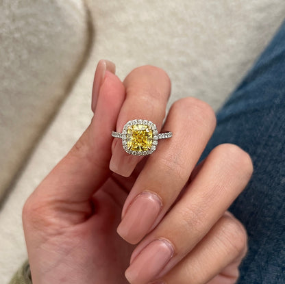 2 Carat Cushion Fancy Intense Yellow Lab-Grown Diamond Halo Engagement Ring