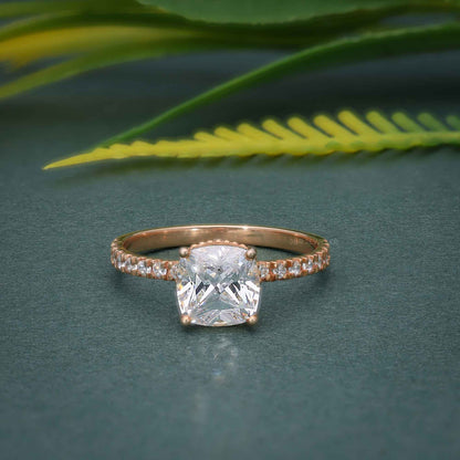 2 Ct Cushion Cut Moissanite Diamond Solitaire in 14k Rose Gold