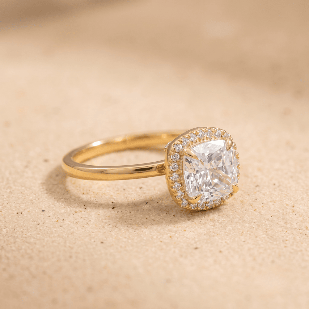 2 Carat Cushion Lab Grown Diamond Ring with Halo Setting - Close-Up