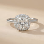2Ct Cushion Cut Lab Grown Diamond Solitaire Halo Ring for Women - Front View
