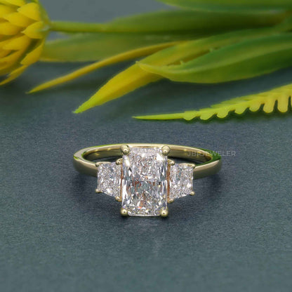 2Ct Radiant Cut Lab Grown Side Trapezoid Engagement Ring