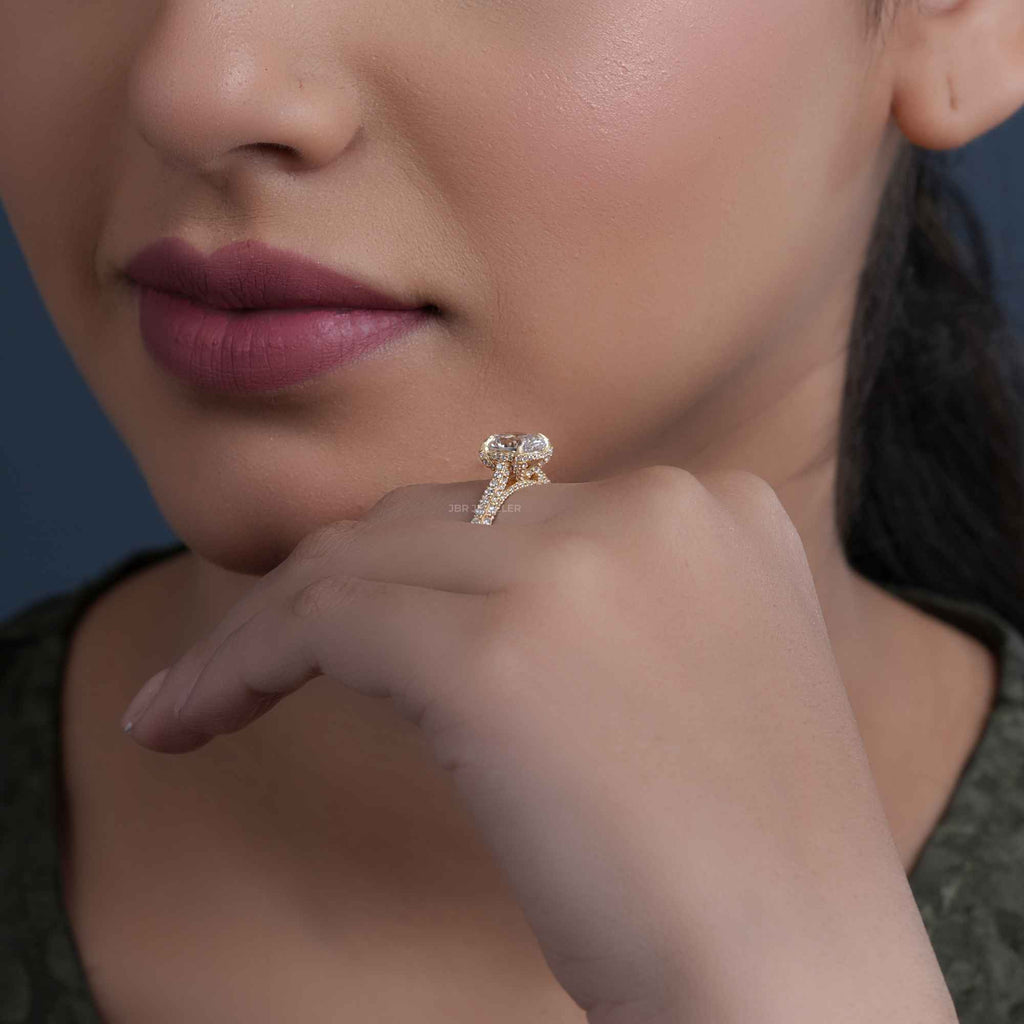 2Ct Classic Under Halo Oval Shape Moissanite Diamond Engagement Wedding Ring - JBR Jeweler