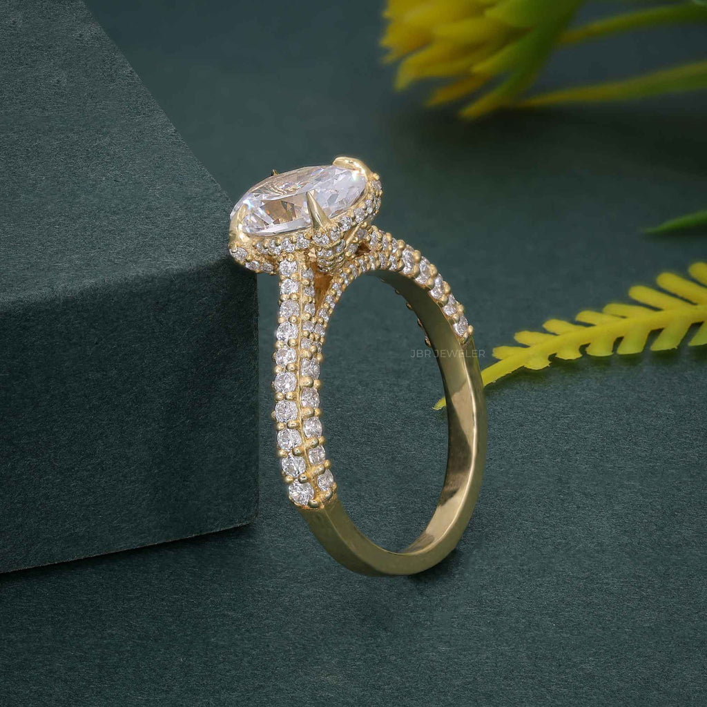 2Ct Classic Under Halo Oval Shape Moissanite Diamond Engagement Wedding Ring - JBR Jeweler