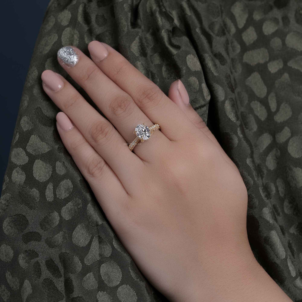 2Ct Classic Under Halo Oval Shape Moissanite Diamond Engagement Wedding Ring - JBR Jeweler