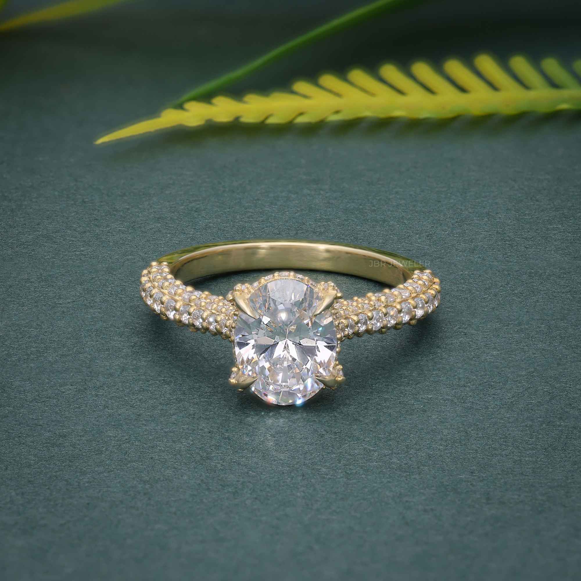 2Ct Classic Under Halo Oval Shape Moissanite Diamond Engagement Wedding Ring - JBR Jeweler