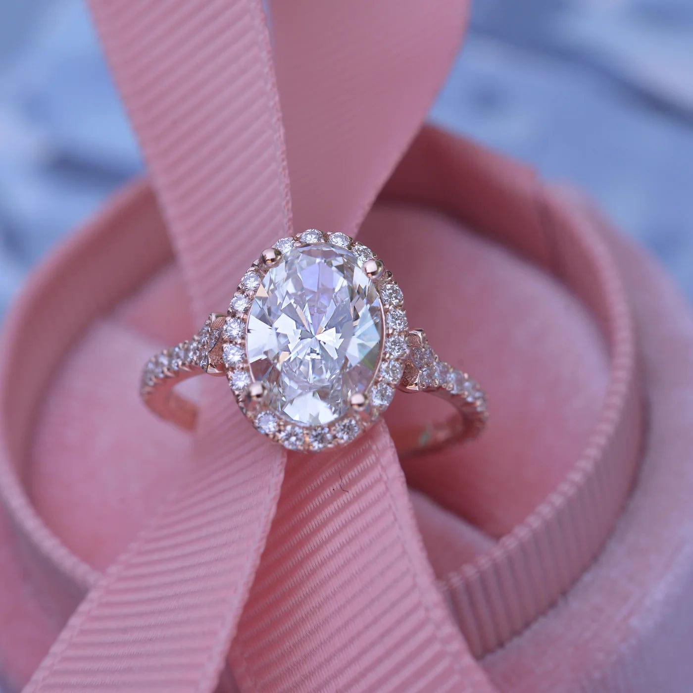 2CT Classic Halo Oval Cut Rose Gold Promise Moissanite Engagement Ring - JBR Jeweler