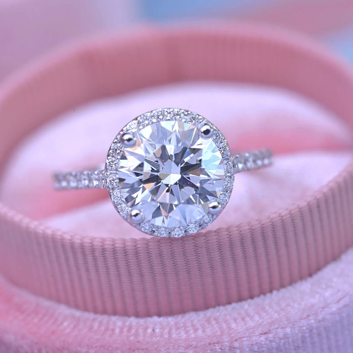 2CT Classic Round Cut Halo Forever Moissanite Engagement Ring - JBR Jeweler