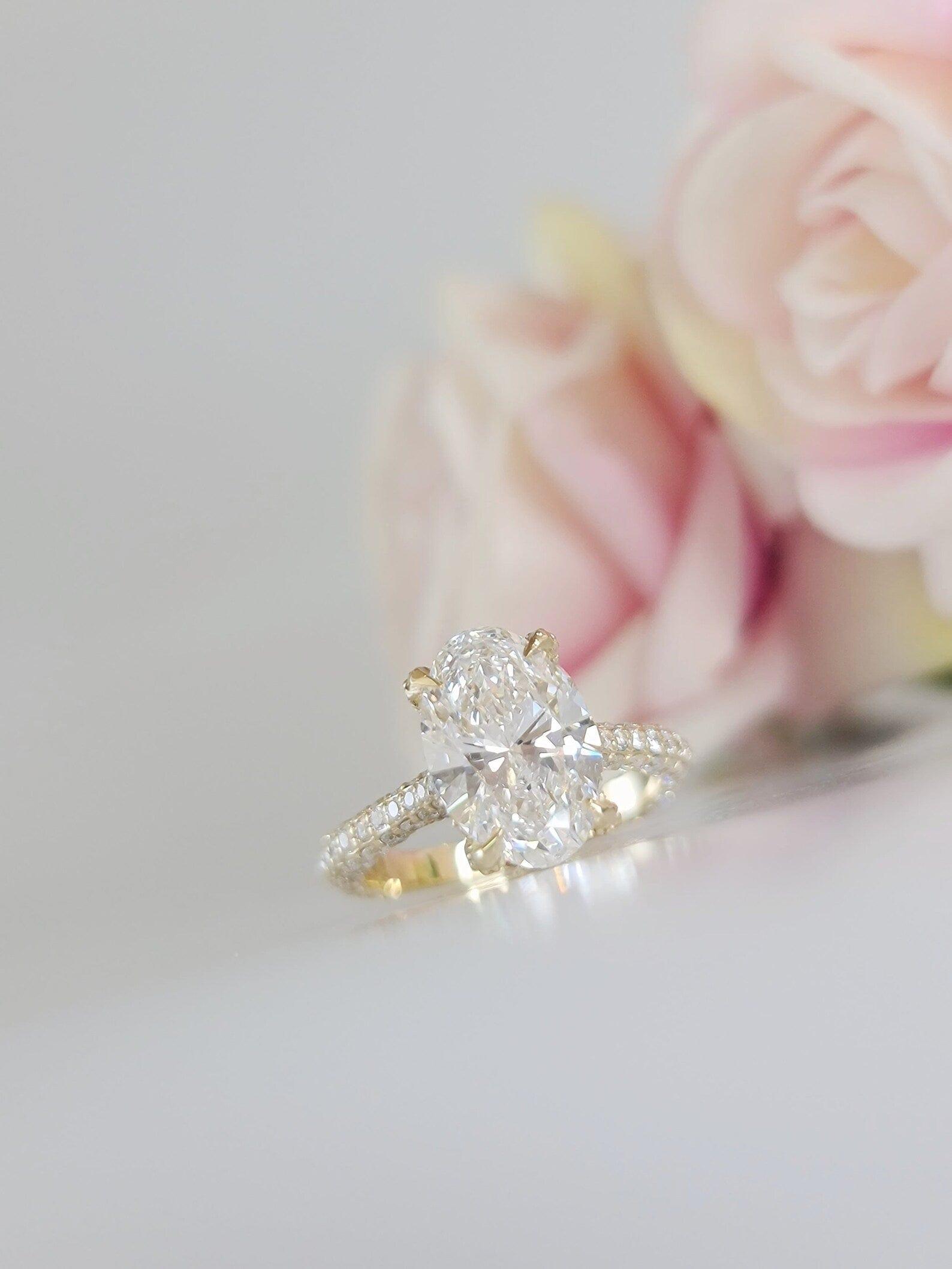 2Ct Classic Under Halo Oval Shape Moissanite Diamond Engagement Wedding Ring - JBR Jeweler