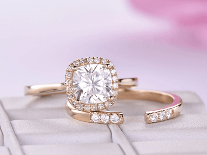 2CT Cushion Moissanite Ring Sets With Open-End Diamond band - JBR Jeweler