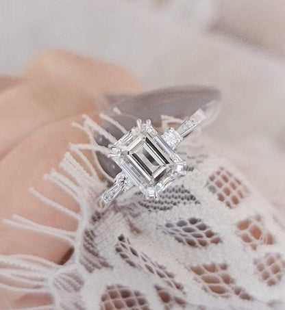 2CT Emerald Cut Certified Lab-Grown Diamond Ring wedding Bridal Set - JBR Jeweler