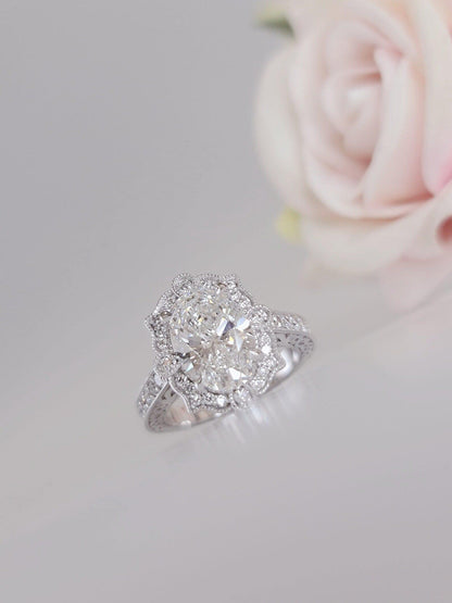 2Ct Halo Oval Shaped Vintage inspired Moissanite Diamond Engagement Ring - JBR Jeweler